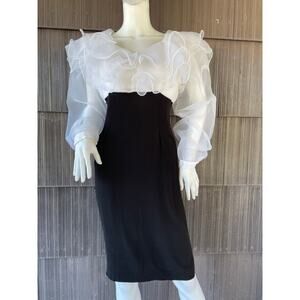 🔥Vintage 80s ILGWU Talon Organza Ruffle Collar Formal Cocktail Evening Dress